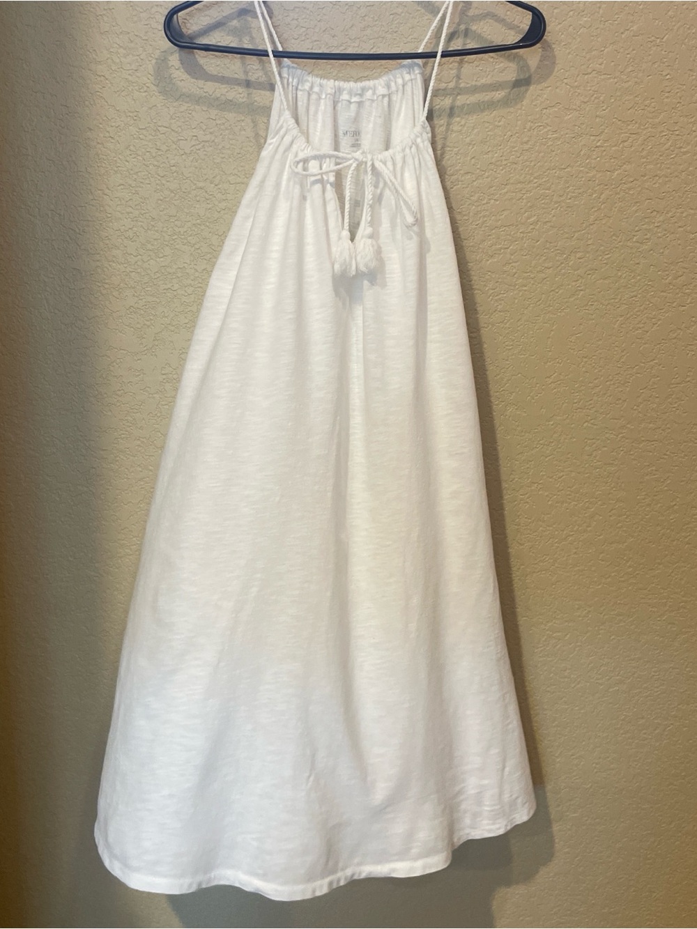 Women's White Midi Spaghetti-Strap Dress with Tassel Tie